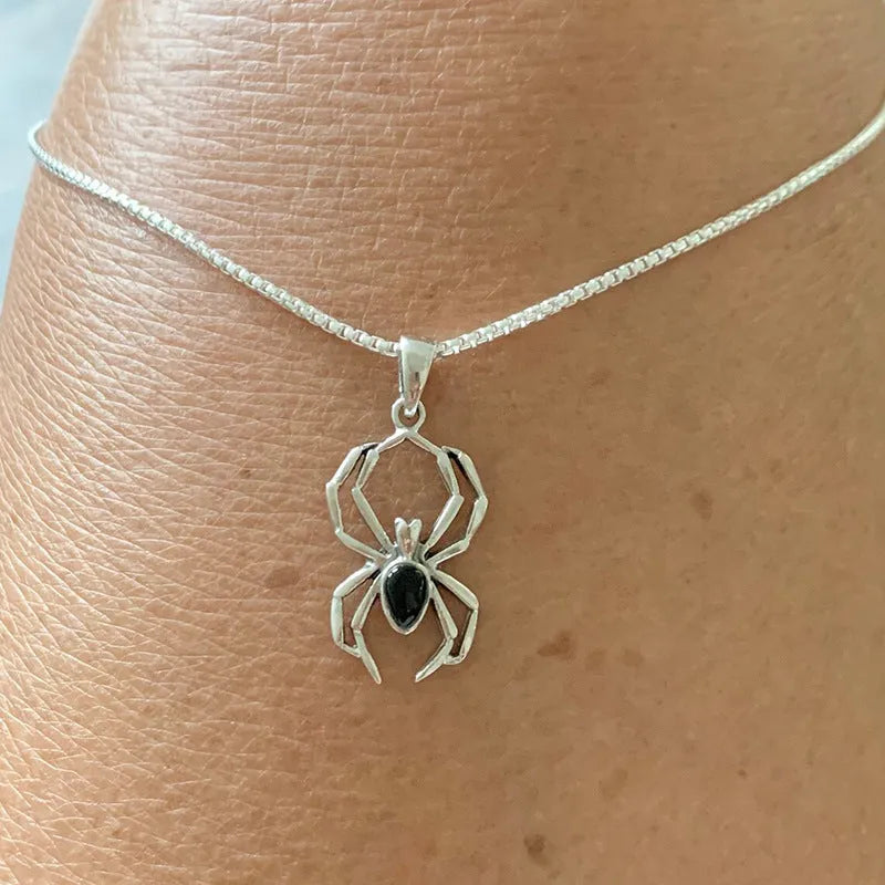 Lady Halloween ghost spider necklace copper box chain mixed gemstone pendant white gold colour