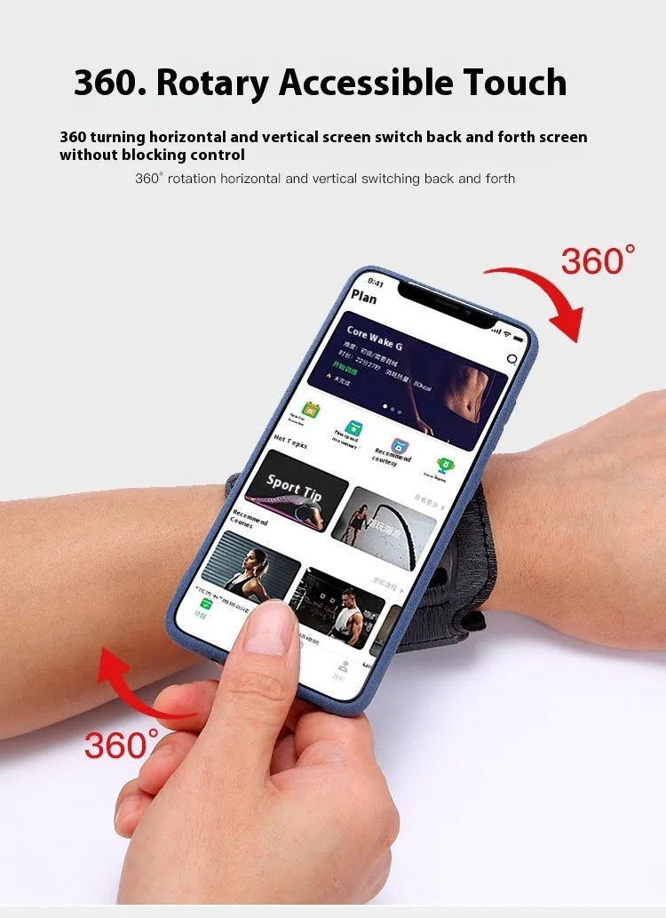 Black mobile phone armband wrist strap for takeaway delivery and sports.