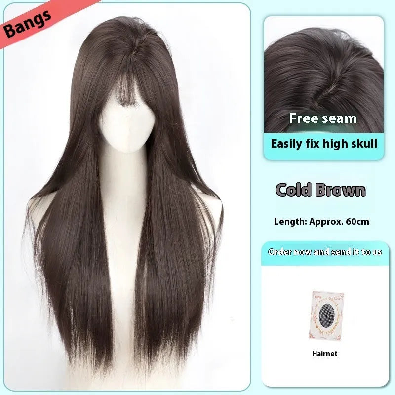 Full-head wig for women with forehead lace construction in heat-resistant fibre material