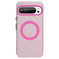 Frosted protective phone case for Google Pixel 9 series with magnetic charging feature and coloured edges.