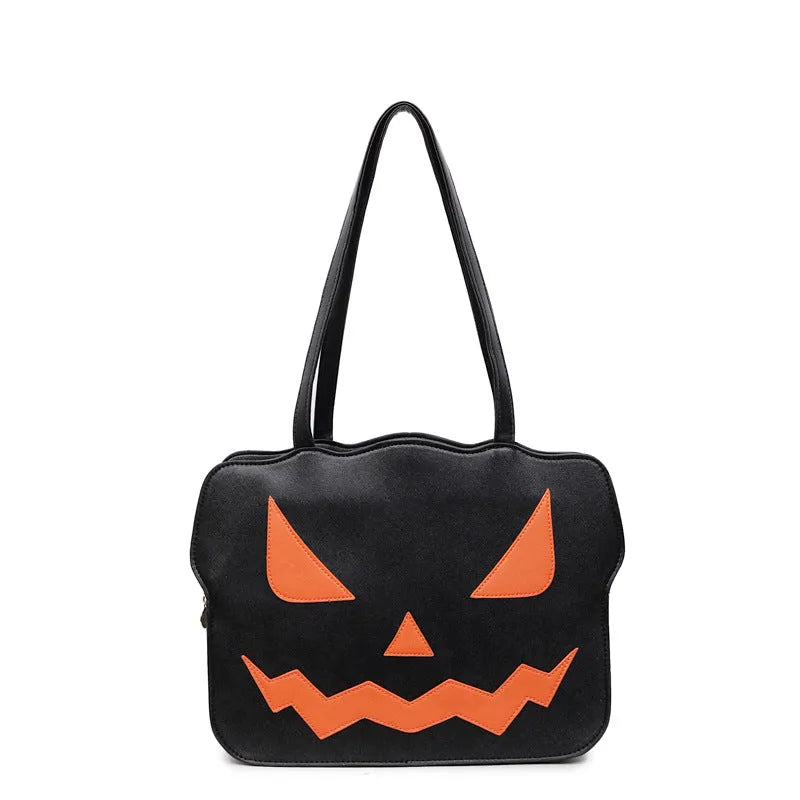Women's fashion Halloween pumpkin shoulder messenger bag in PU leather, black and orange options