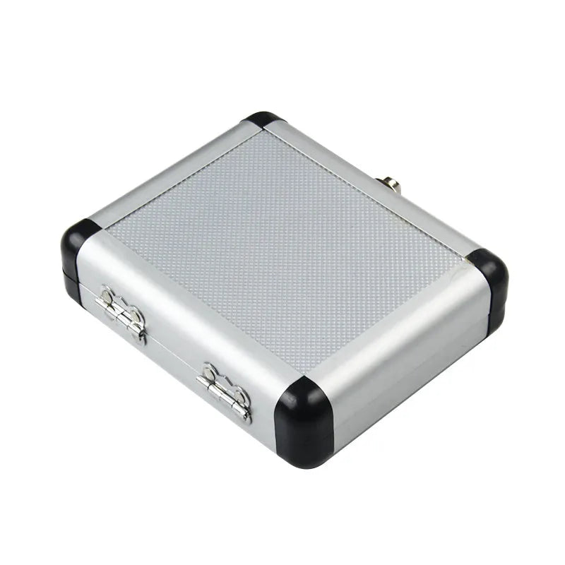 Gold aluminium alloy toolbox showing steel plate opening mechanism, scale indicating 58-80 mm length.