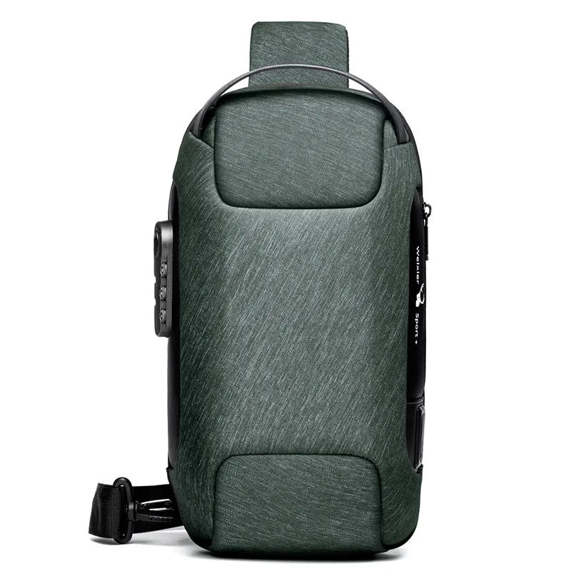Men's medium canvas chest bag in camouflage colour with zipper and cross-body strap