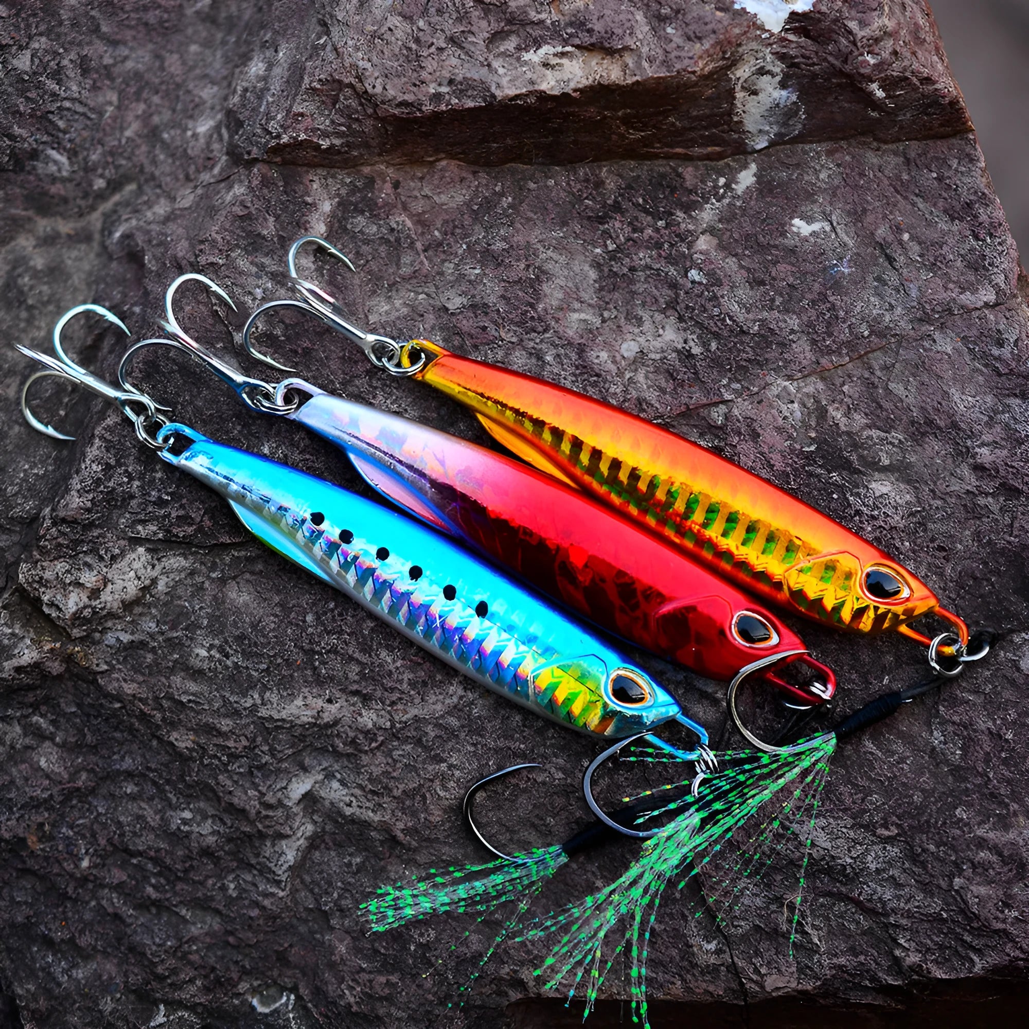 Luya metal submerged tossing lure with treble hook and iron plate in multiple weight options from 10g to 60g