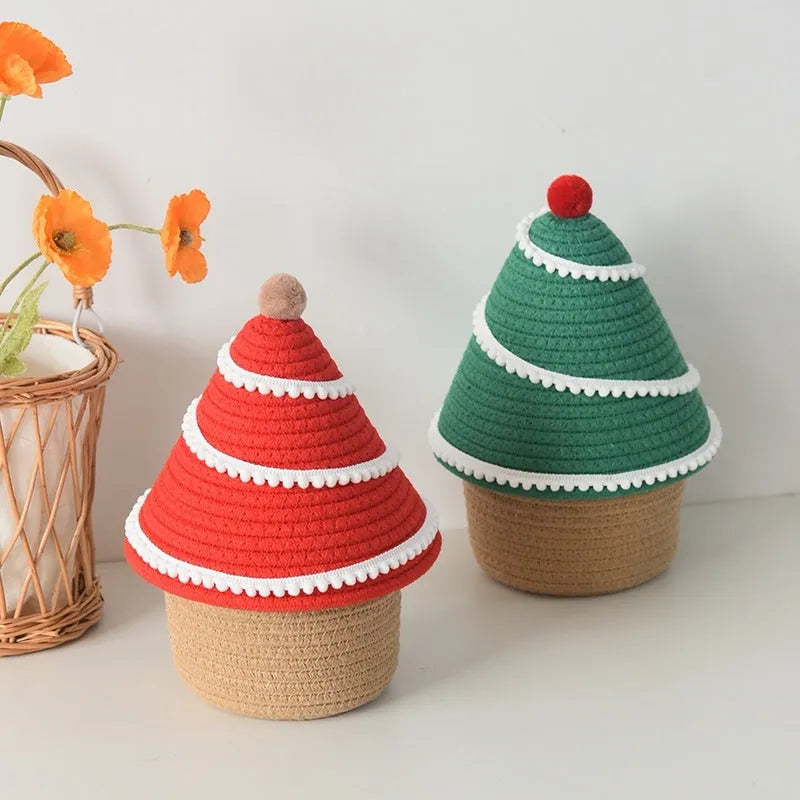 Cotton thread Christmas decoration storage basket with modern simplicity design, available in multiple colours including green and red variants