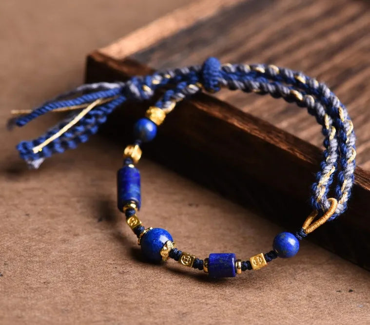 Hand-woven flexible wire watch band in ethnic style with Hongfei Ebony or Lapis Lazuli colour options