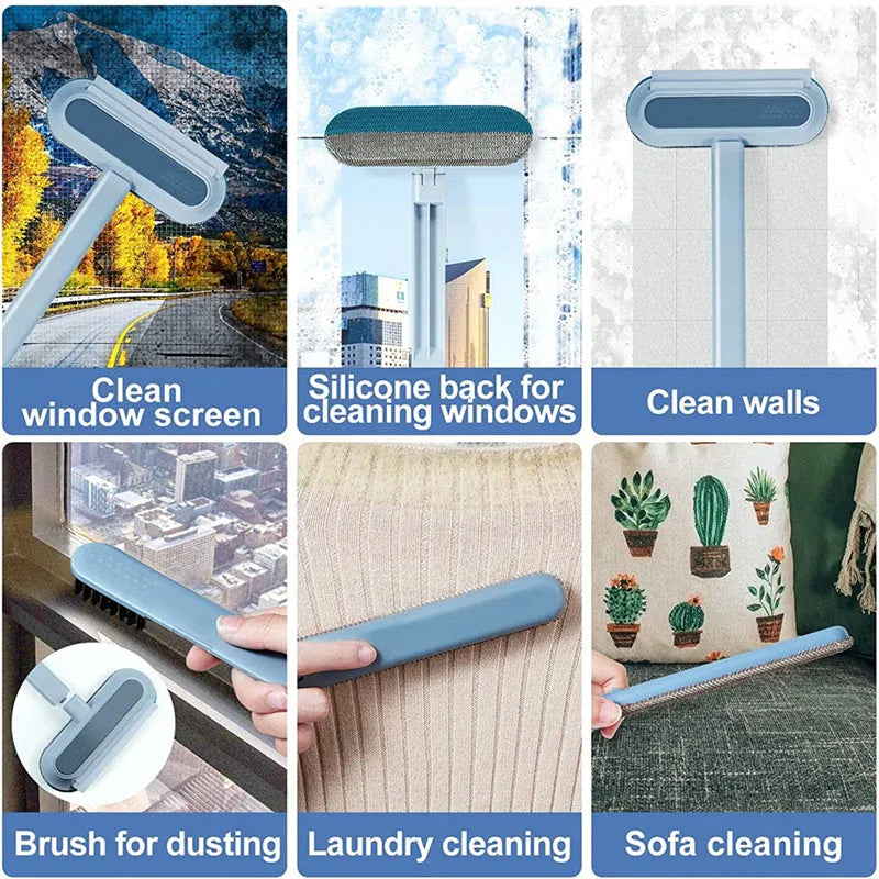 Multifunctional 4-in-1 pet hair removal brush cleaner for window screens, clothes and tiles with flannel surface