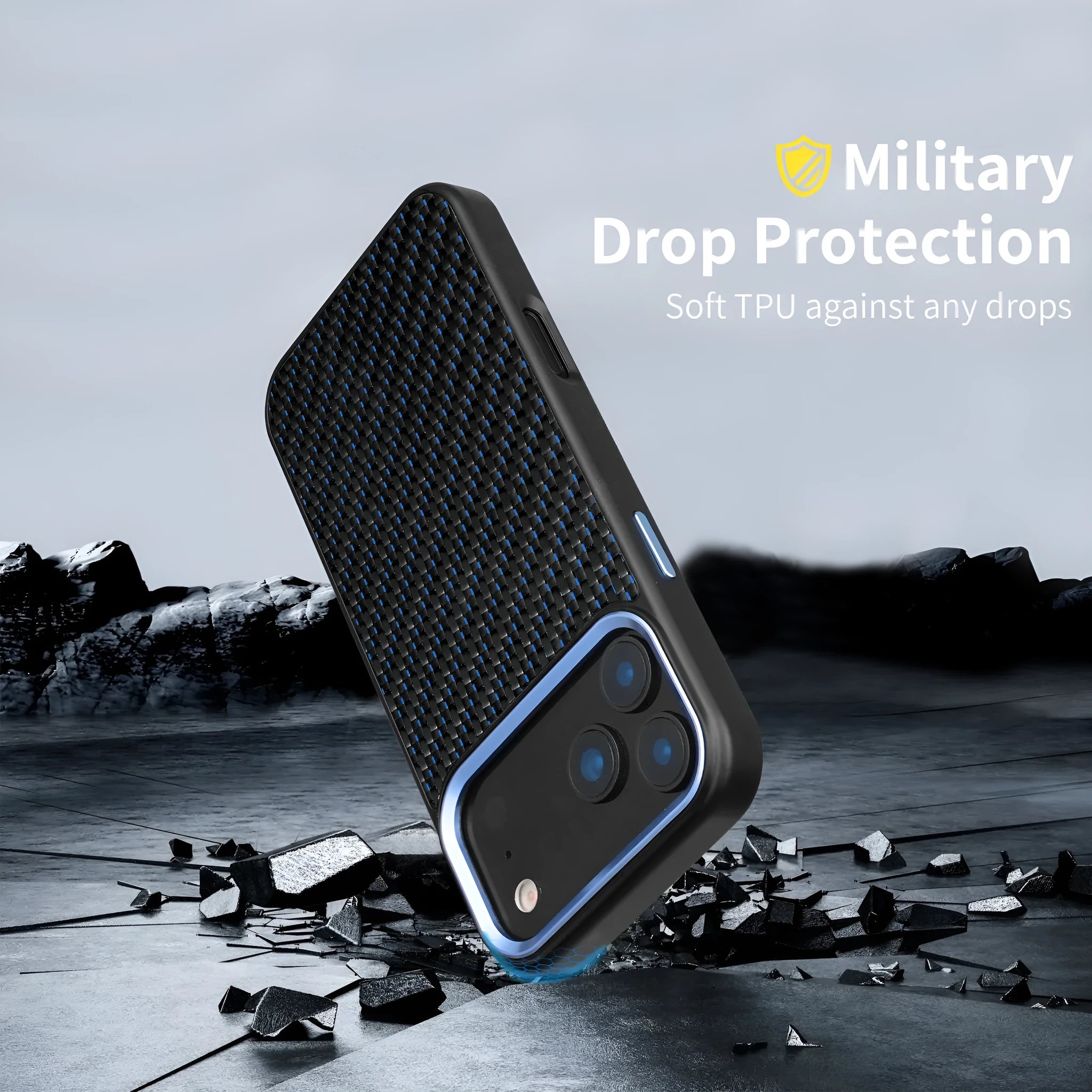 Carbon fibre 3K twill TPU shockproof magnetic phone case for iPhone 16 Pro Max in black