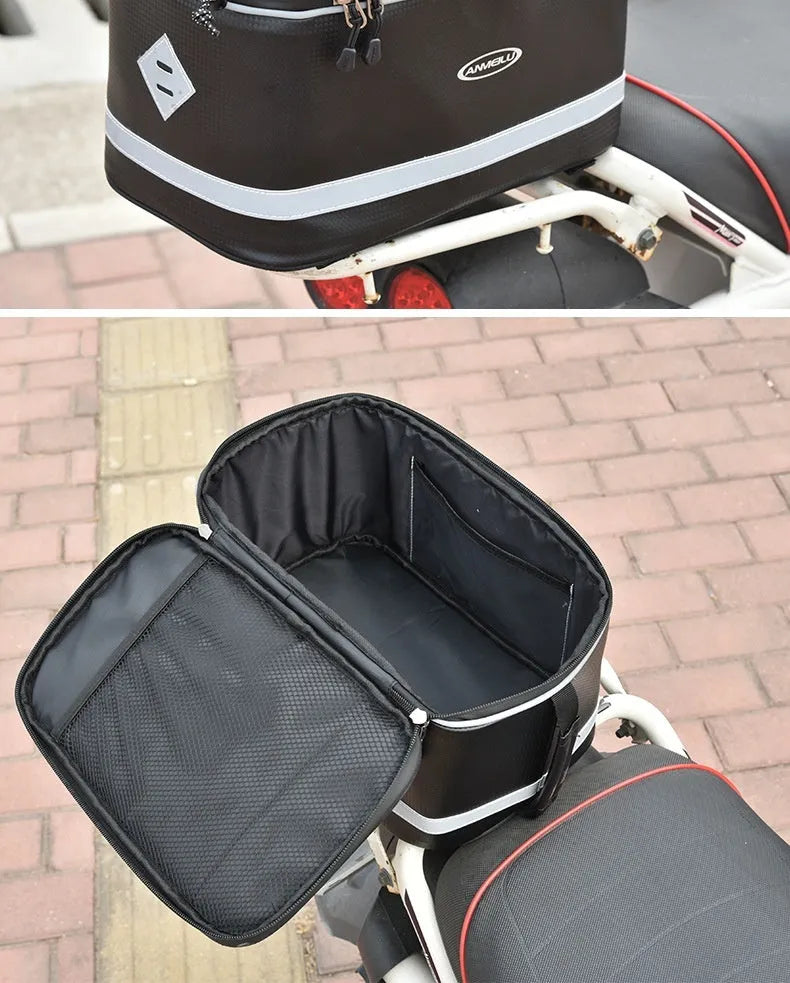 Black 12L waterproof backseat bag for car rack and bicycle equipment storage