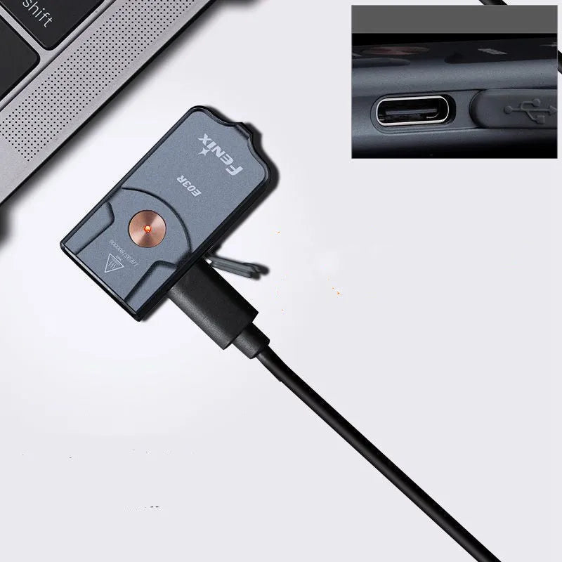 Mini keychain EDC flashlight aluminium alloy Type-C rechargeable LED with built-in 200mAh battery and charger