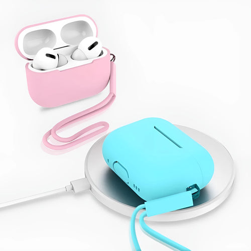 AirPods Pro 2 silicone protective case with attached lanyard in various solid colour options