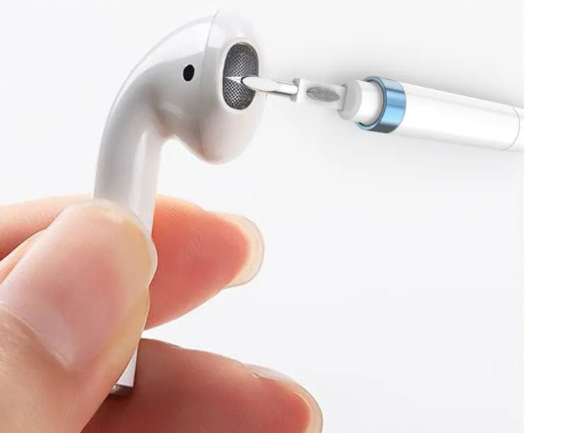 Blue electronics cleaning pen with three cleaning layers for headphones and phones