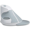 Black M618 wireless vertical ergonomic mouse on a desk, showing its contoured shape and button layout.