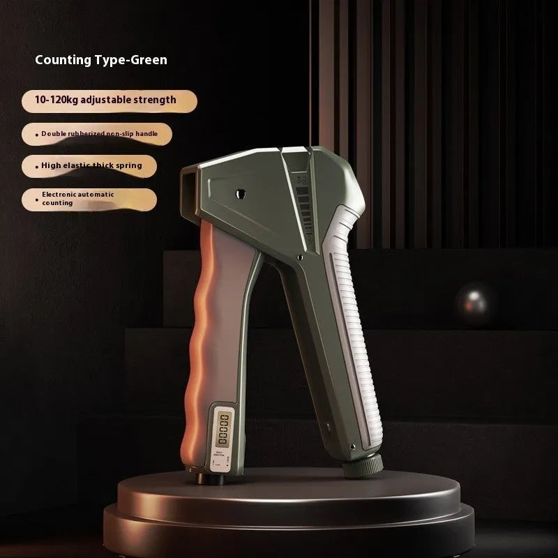 Adjustable hand grip strengthener with mechanical counter display in various colour options.