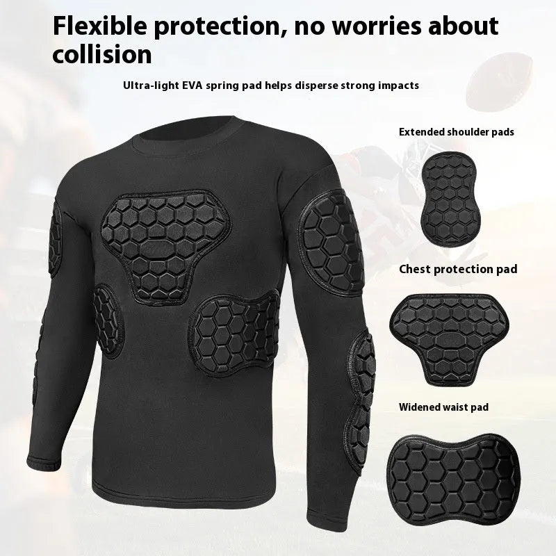 Goalkeeper anti-collision armour set with long-sleeved honeycomb top and trousers, adult male, sizes S to XL
