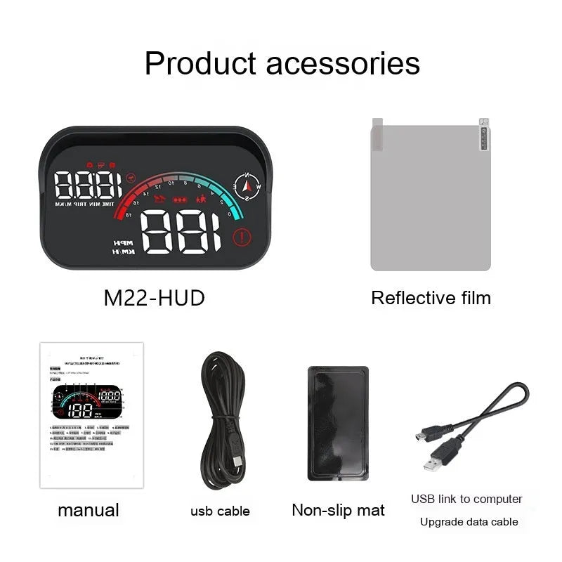 Black universal car head-up display GPS speed projector with USB cable for dashboard mounting