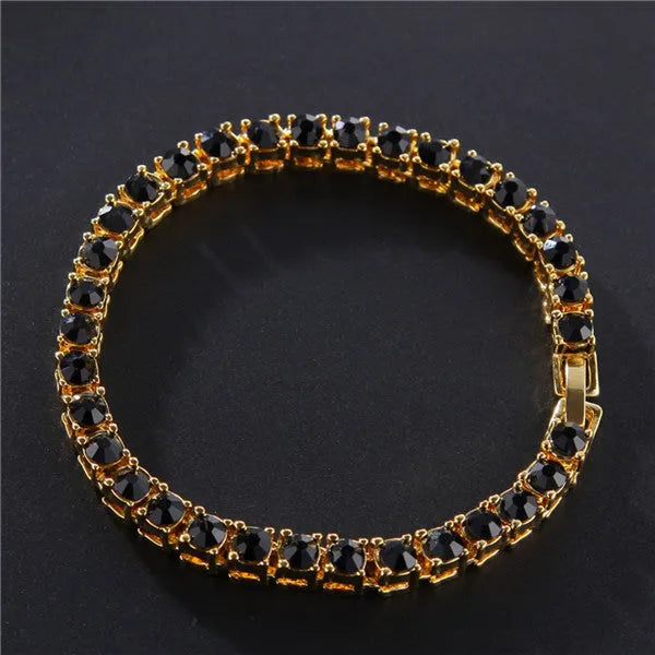 Men's geometric hip hop bracelet with single row rhinestones on link chain