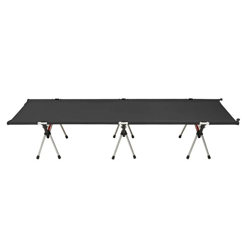 Steel frame portable folding bed in khaki colour with storage bag and components