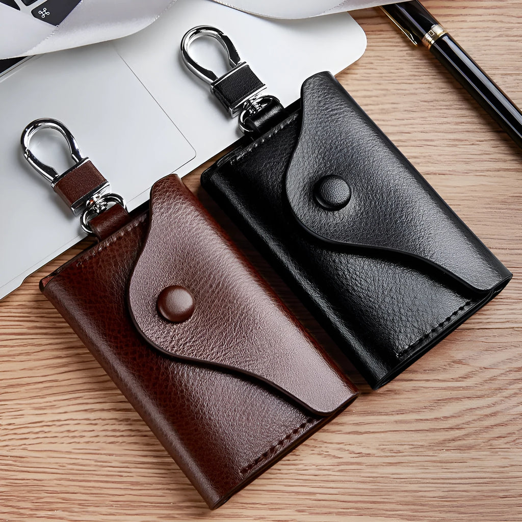 Genuine leather square vertical key and card holder in one of four colours with sequin details.