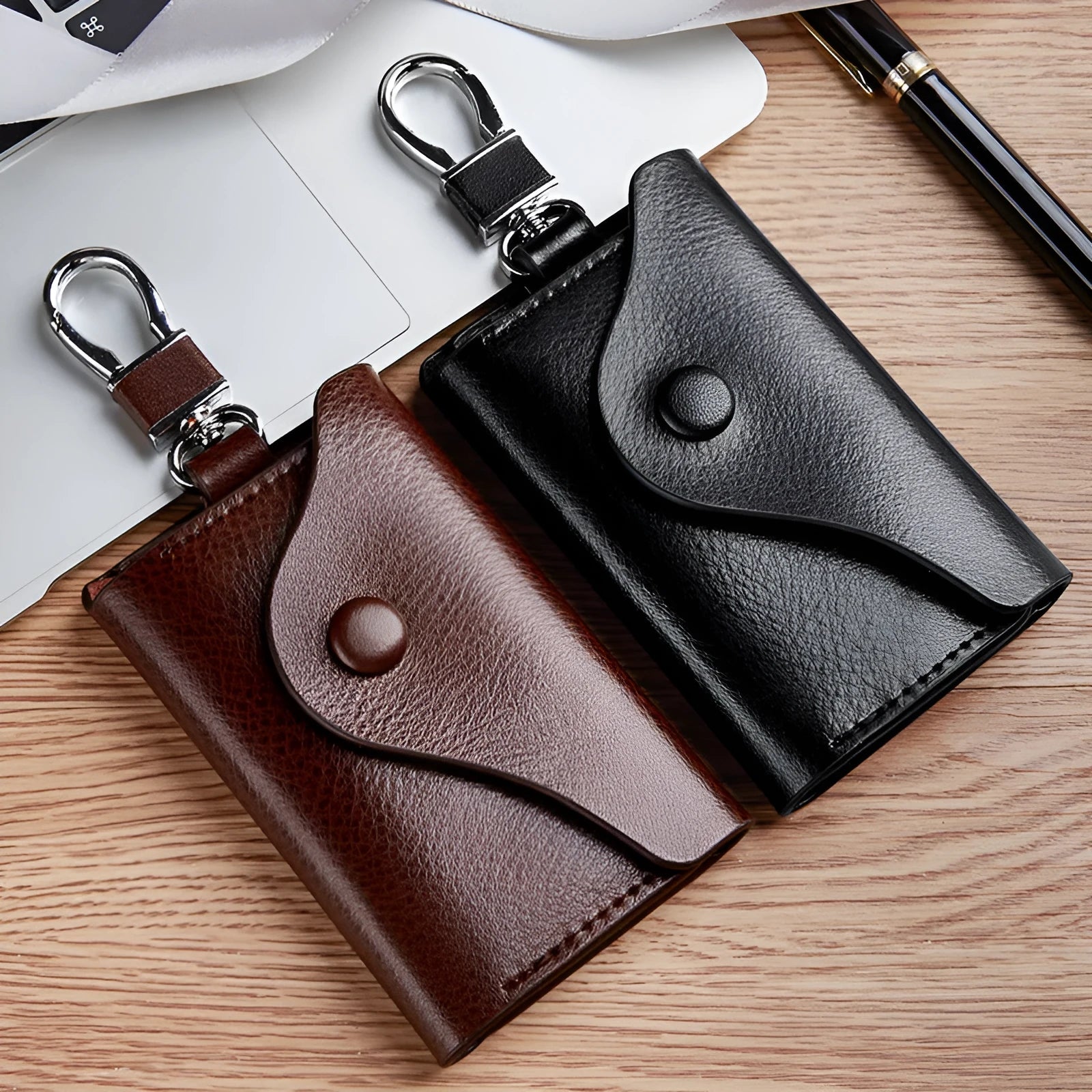 Genuine leather square vertical key and card holder in one of four colours with sequin details.
