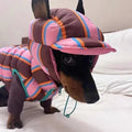 Dirty pink striped dog vest with matching hat for autumn winter pet clothing