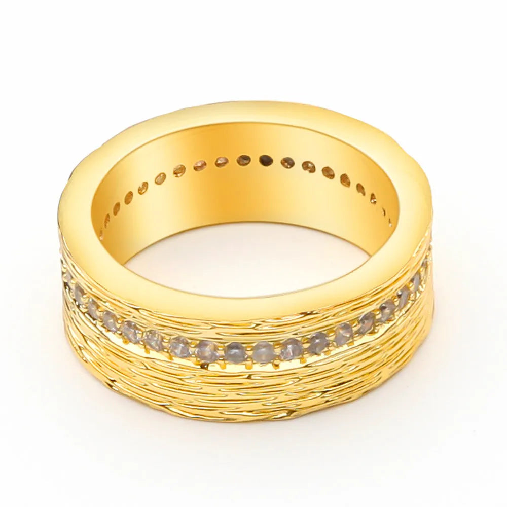 Gold geometric zircon ring on copper base in women's sizes 6, 7, and 8