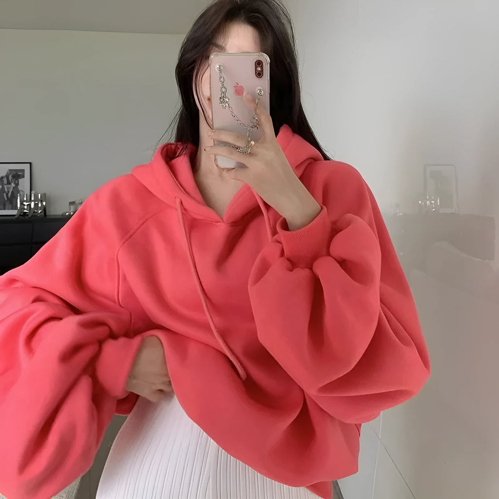 Watermelon red women's sleeveless hooded sweater made from loose-fitting Mulberry silk.