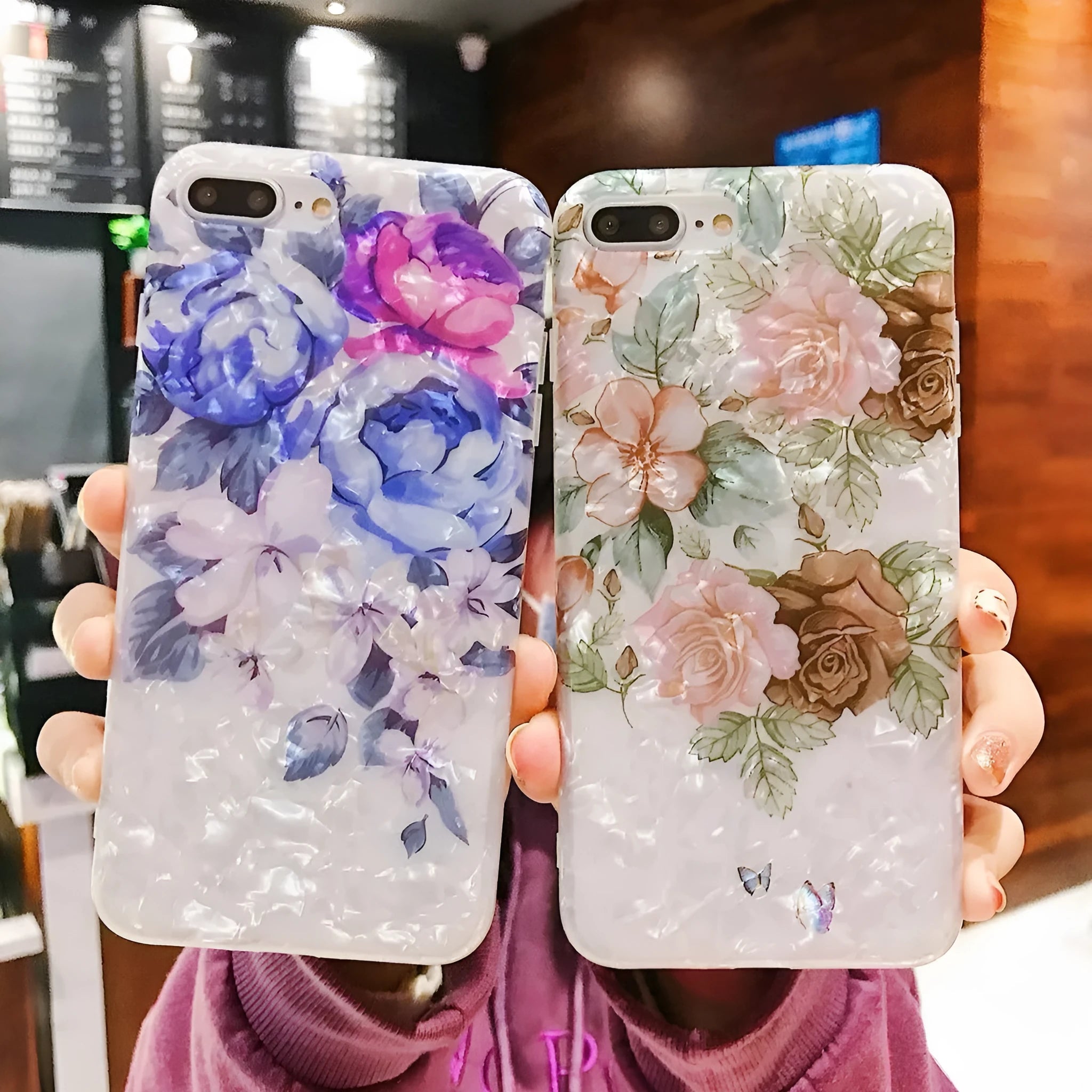 Dream Shell soft TPU iPhone case shown in brown, purple and white colours for multiple iPhone models.
