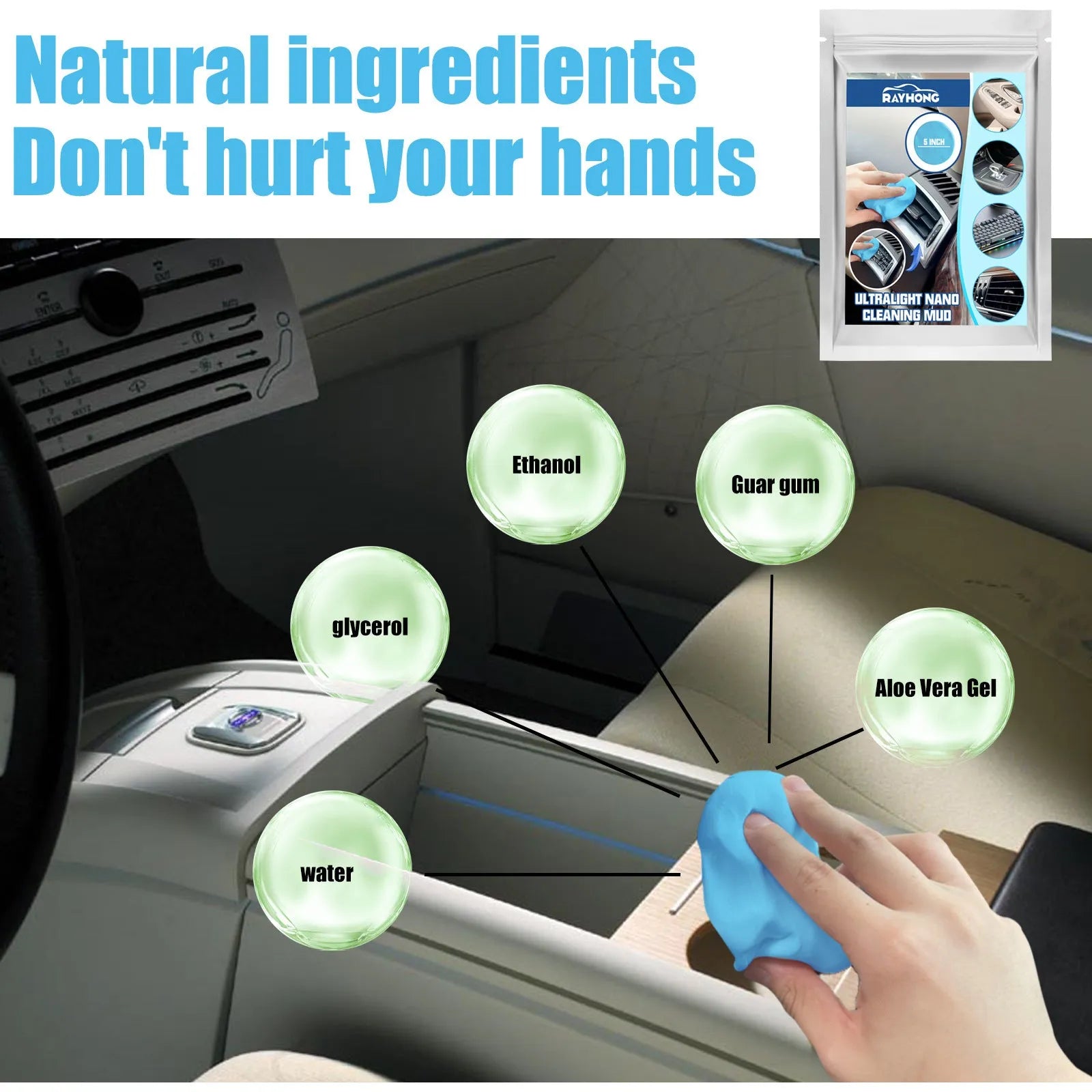 15cm by 10cm slab of car cleaning mud for dust removal from vents and gaps.
