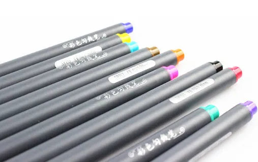 Pack of ten black hook line pens with 0.38mm syringe tips for technical drawing.