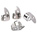Four metal guitar finger stalls with silver tone finish for musical instrument playing