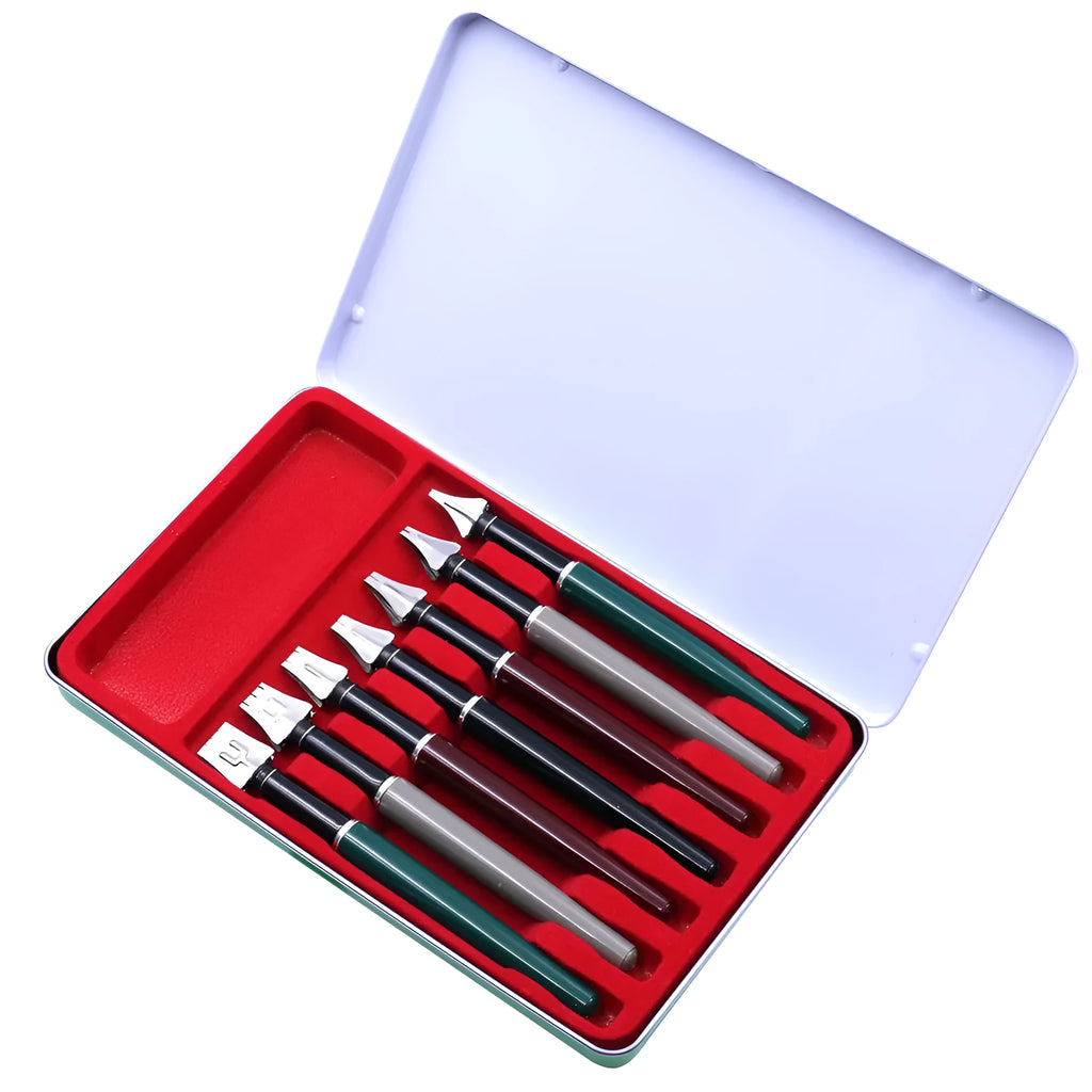 Right Point 7-piece calligraphy pen set with stainless steel nibs in widths from 2MM to 11MM and black ink