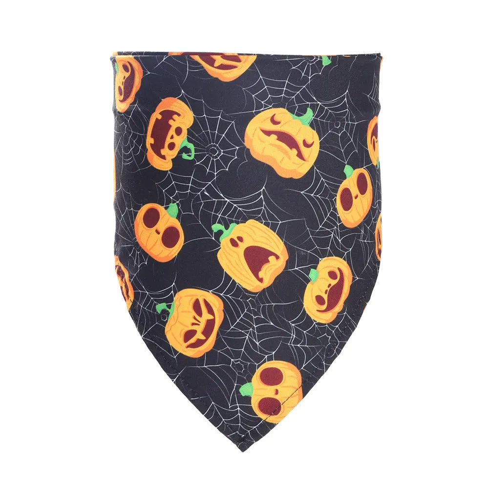 Halloween pet saliva towel triangular scarf in funny pumpkin on black colour for cats and dogs