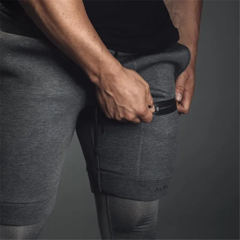 Cotton blend outdoor running training casual shorts in dark gray with elastic waistband
