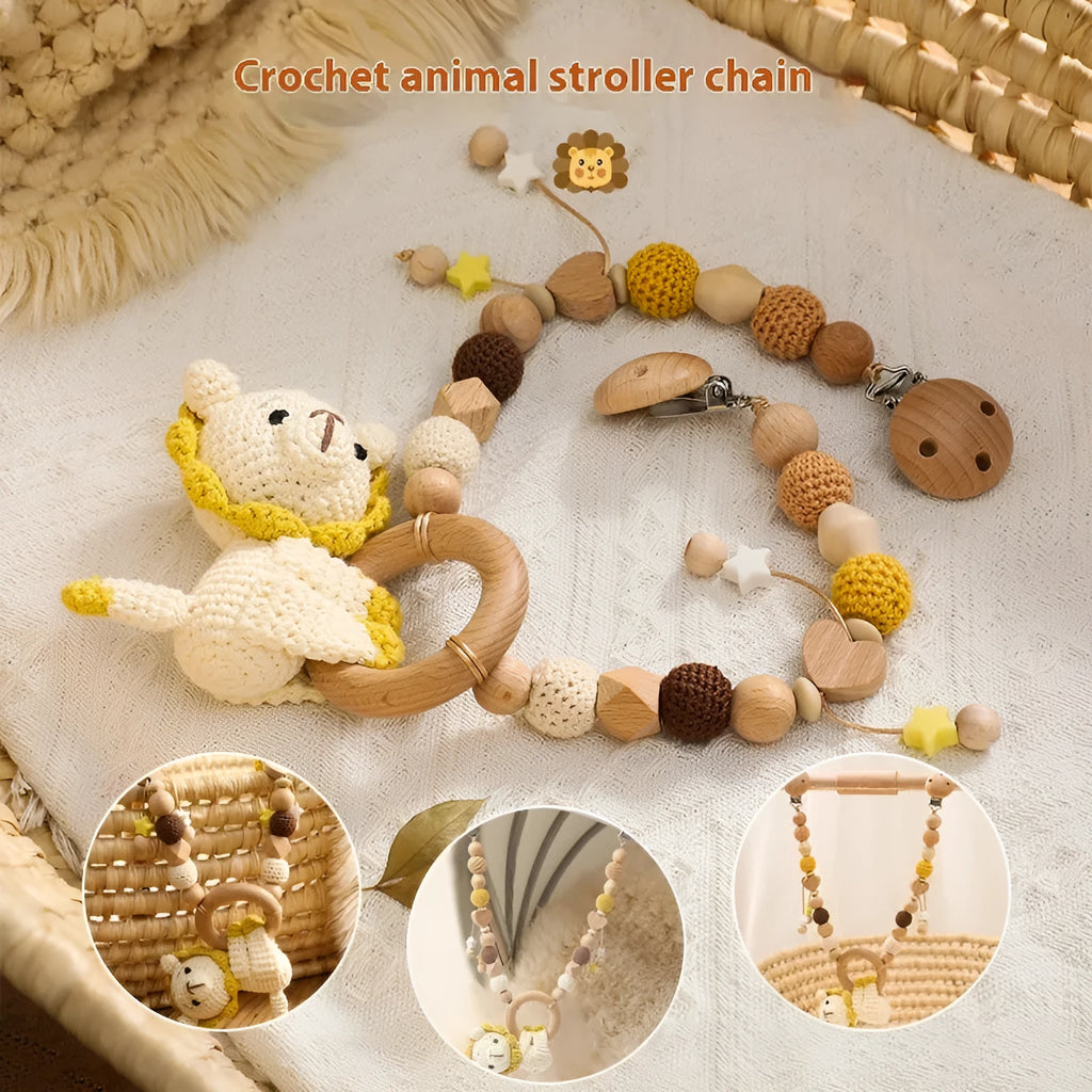 Cart chain rabbit or lion baby crib hanging nibbling toy with metal clip for infants 0-3 years