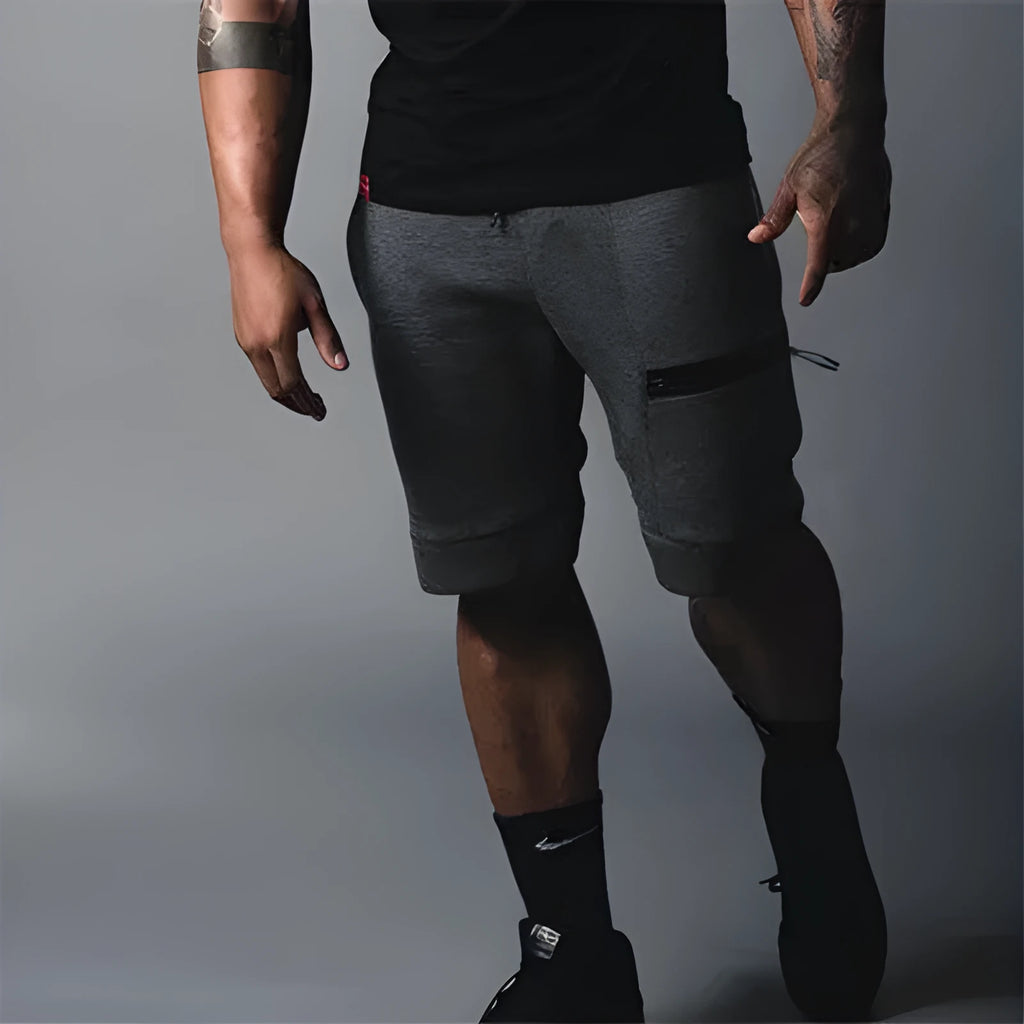 Cotton blend outdoor running training casual shorts in dark gray with elastic waistband