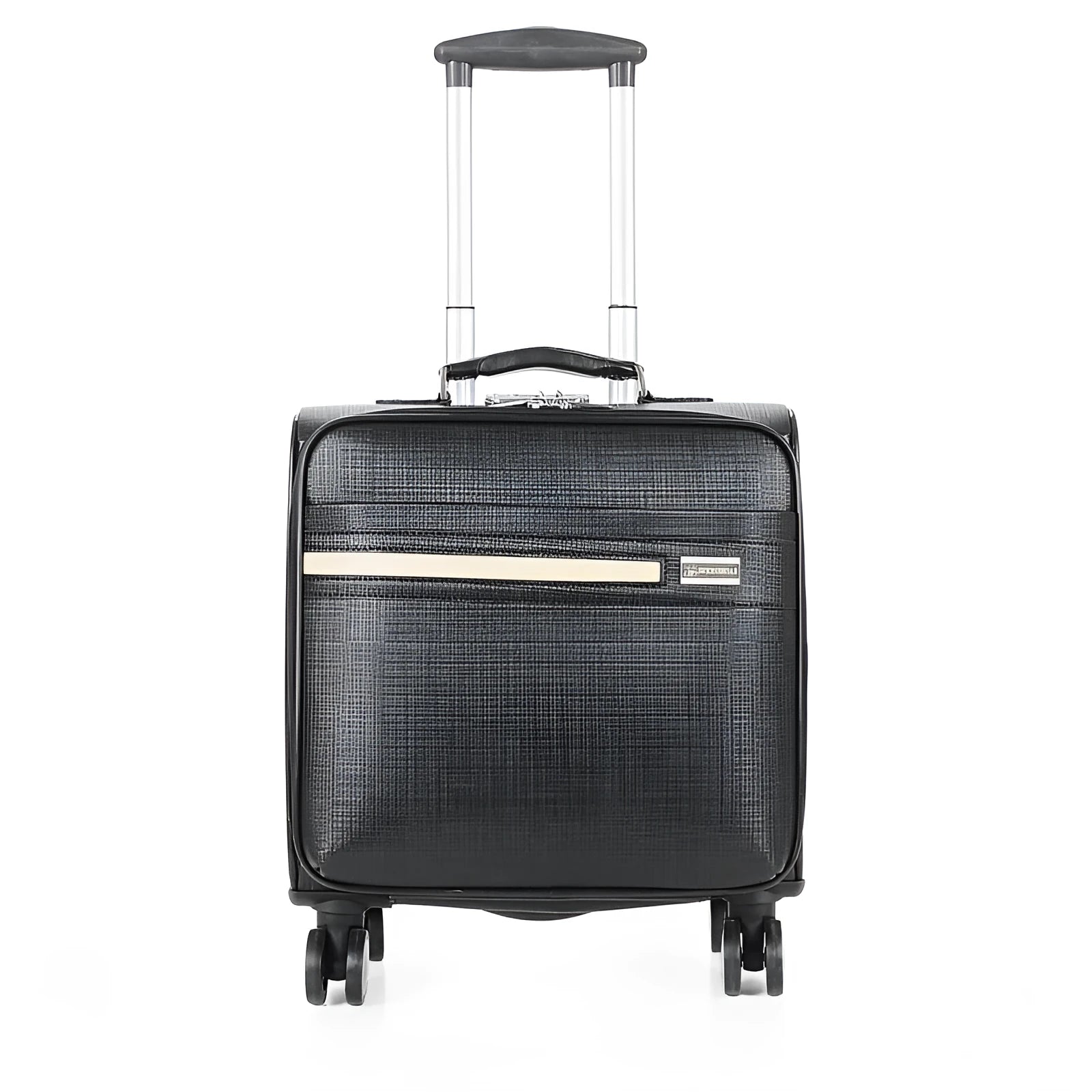 18-inch black PU leather business case with combination lock and aeroplane wheels