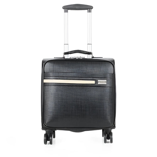 18-inch black PU leather business case with combination lock and aeroplane wheels
