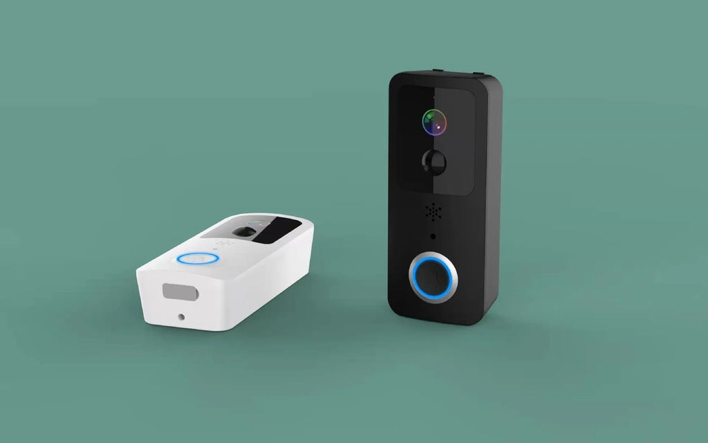 Smart waterproof HD visual doorbell intercom for front door security with rechargeable battery.