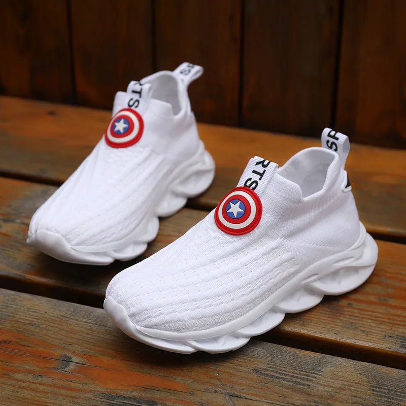 Children's black and white knitted overshoes with MD sole for runway use