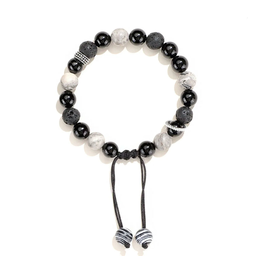 Black agate map stone volcanic bracelet diamond shape 10mm men 8mm women electroplated