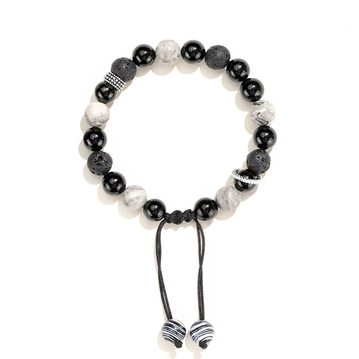 Black agate map stone volcanic bracelet diamond shape 10mm men 8mm women electroplated