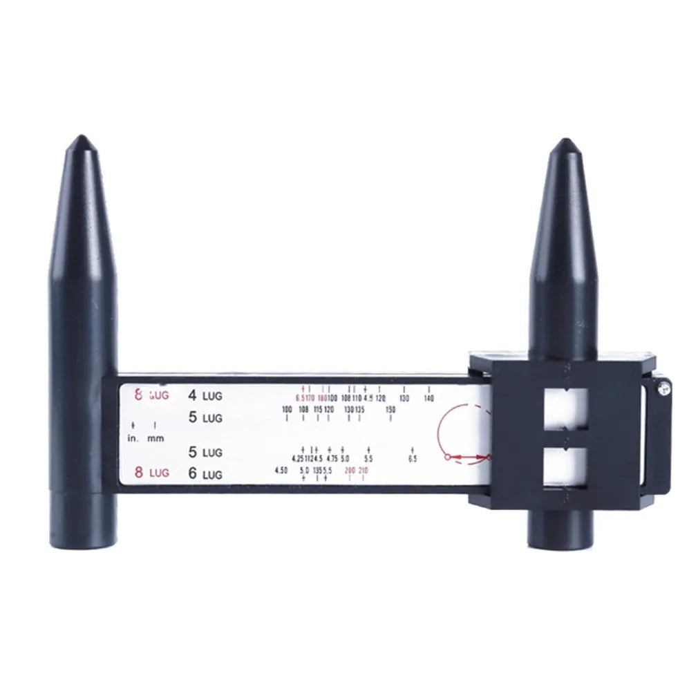 Electronic digital plastic caliper hole distance measuring tool on a plain background.