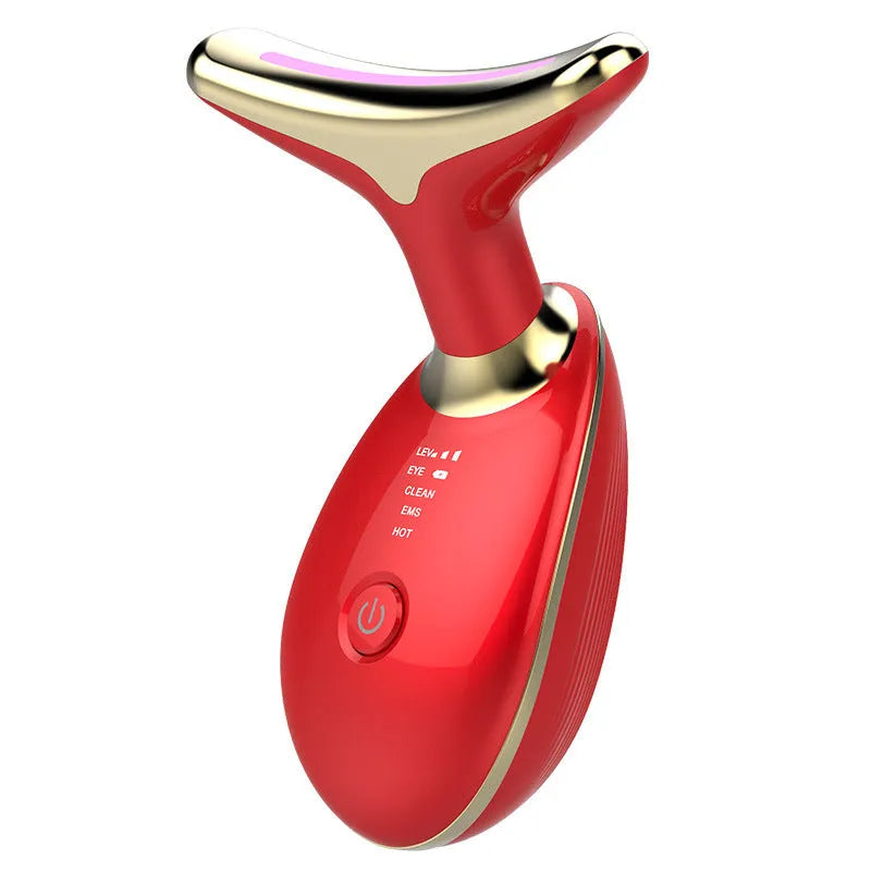 Black Silver EMS thermal neck lifting massager with LED lights on a white background.