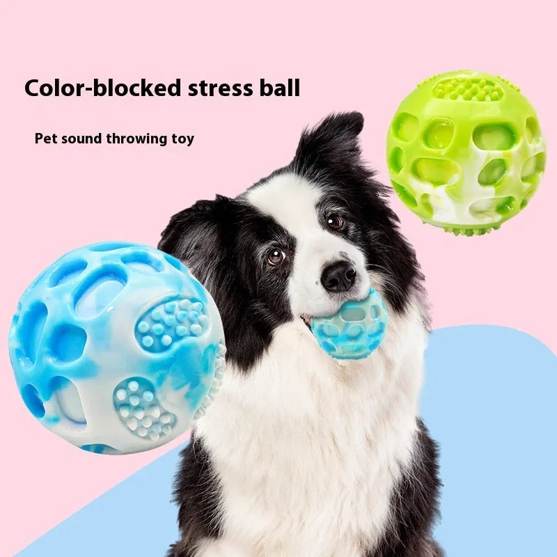 Blue TPR dog bite-resistant molar chew ball on white background