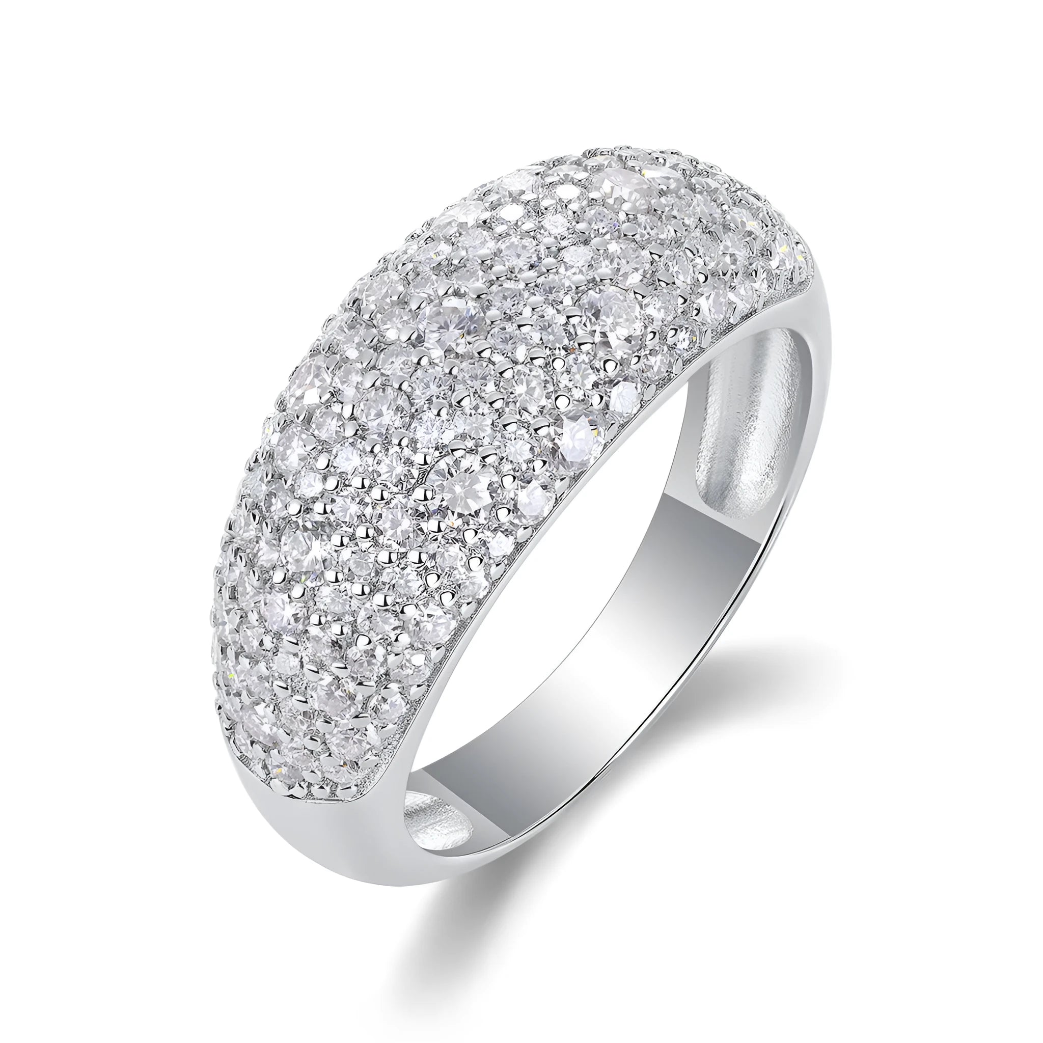Moonlit Night Stars wedding ring set with moissanite diamond on platinum-plated S925 silver band, gift box with GRA certificate