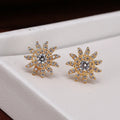 Sunflower ear studs with zircon inlay, copper base, Gold White and Platinum White colour options
