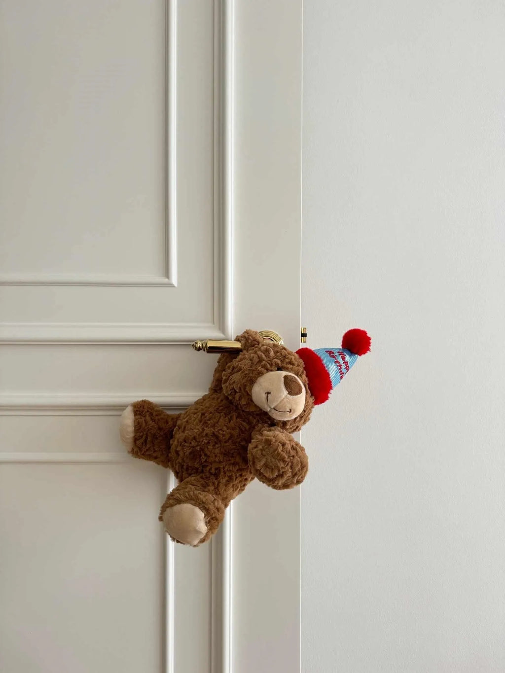 Cute birthday bear plush doll 25cm height soft fabric door handle decoration
