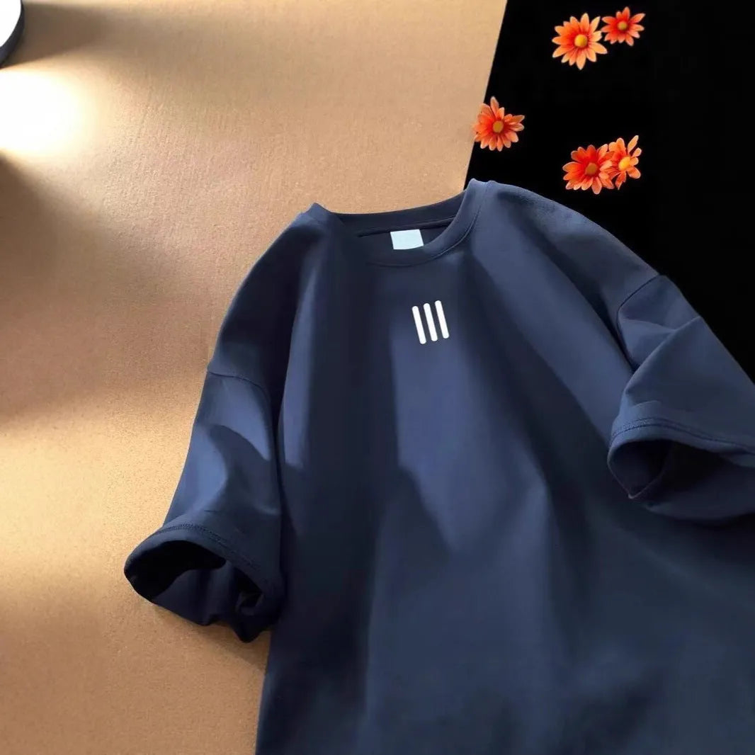 Half-sleeve Milk Silk couple pullover in loose fit with drop shoulder, cartoon print, polyester fabric, available in multiple sizes and colours