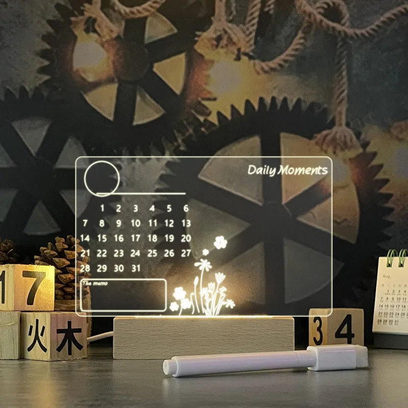 Creative LED USB message board night lamp with warm light, acrylic surface, and pen for writing messages